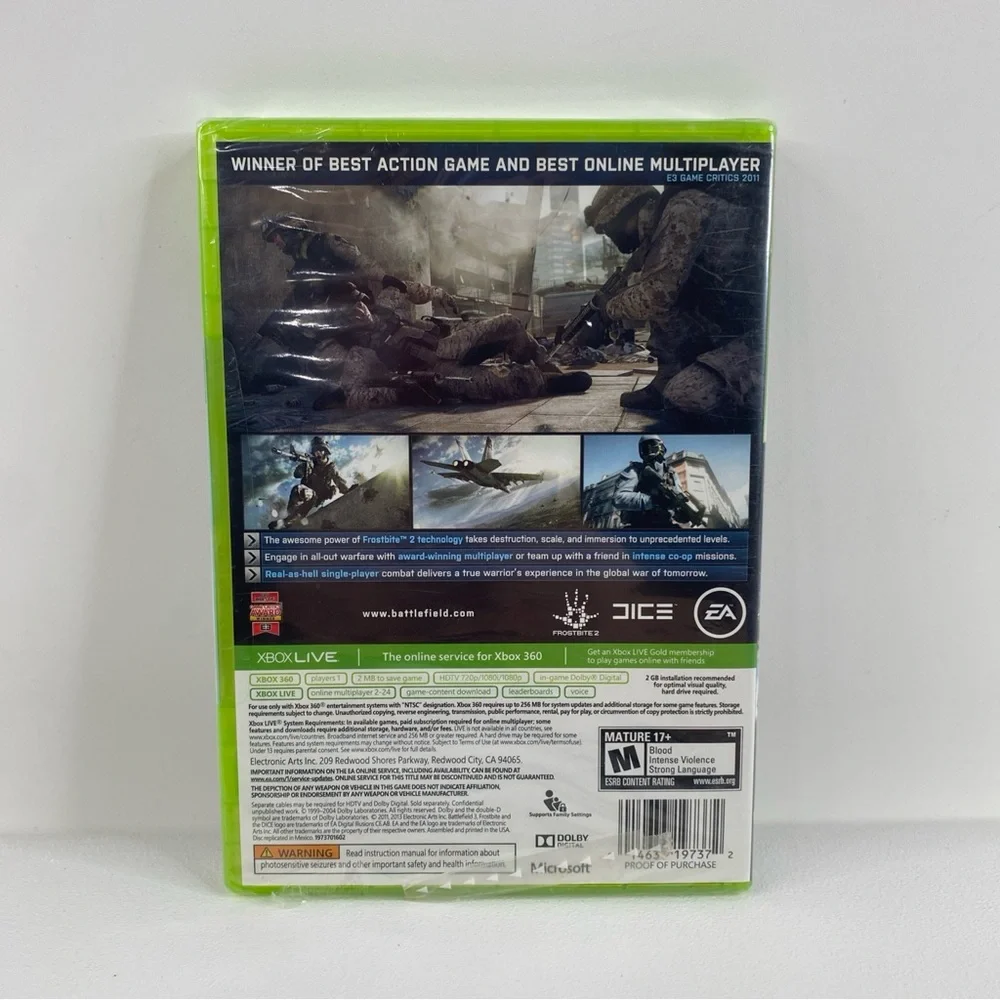 BATTLEFIELD 3 Microsoft Xbox 360 SEALED Dice EA 2011 Mature XBOX Live